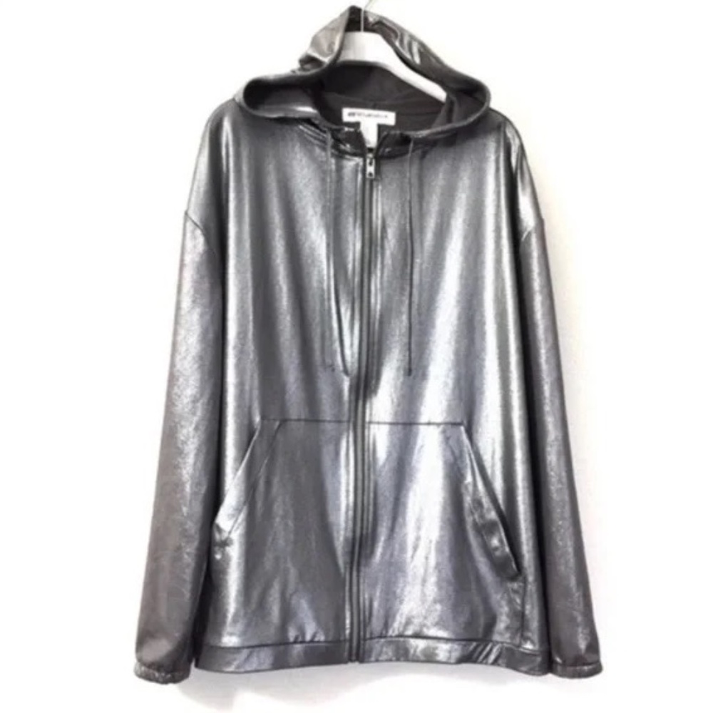 H&M Coachella Silver Shine Jacket with Hood Sz M Bought in Amsterdam